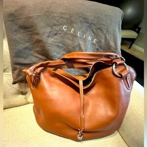 CELINE "BITTERSWEET" BROWN LEATHER LARGE HOBO BAG, CONTRAST STITCHING Preloved